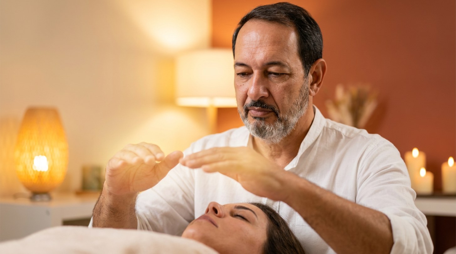 Sessão de terapia energética em andamento